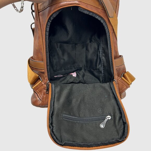Unisex Cheruty Brown Faux Leather Backpack- Adjustable Straps Zipper Closures - Picture 5 of 10